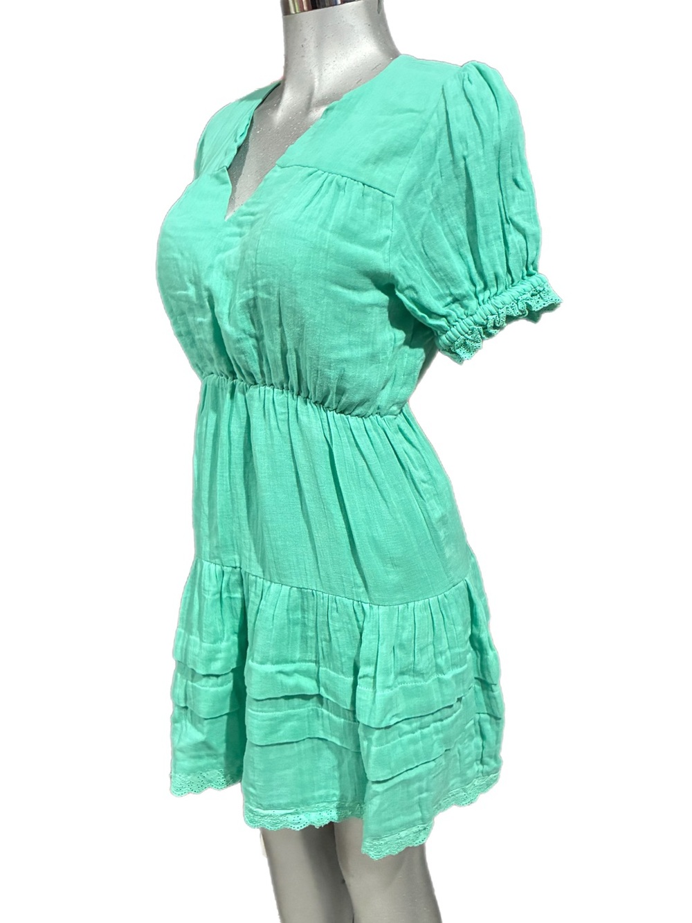 Nordstrom Maisie Peasant Mini Dress Eyelet Lace Trim Cotton Mint Turquoise Small